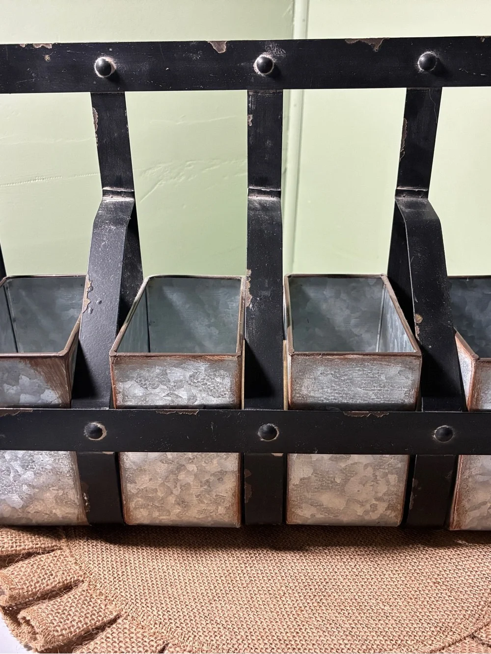 Metal Wall Planter Rack with Galvanized Troughs - Black and Silver